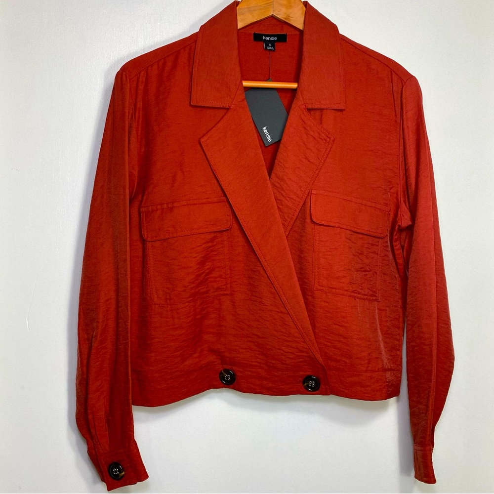 Kensie Terracotta Oversized Lightweight Long Sleeve Shacket Shirt Jacket, S/M